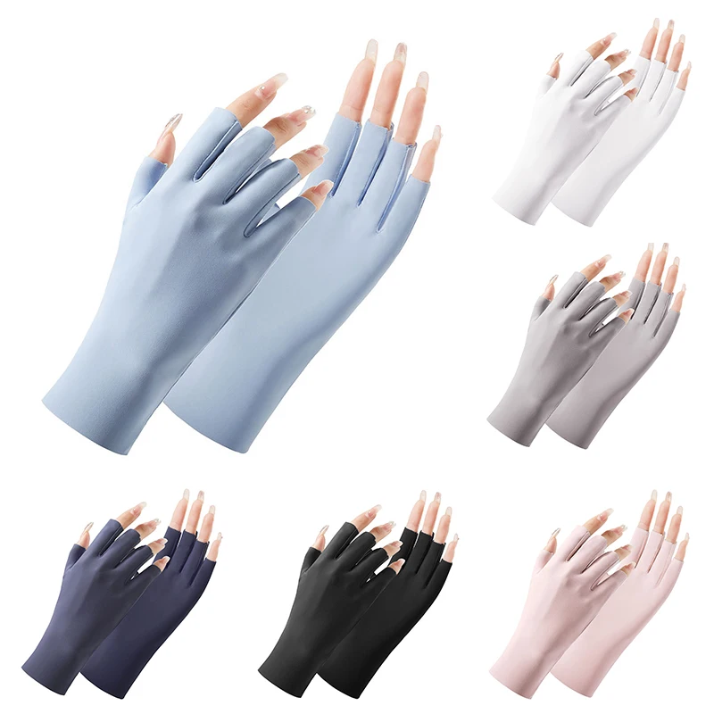 Top Trends: Summer Ice Silk Half Fingers Gloves Women Breathable Thin Fingerless Gloves Outdoor Riding Driving Gloves Sunscreen Mittens Shoppable Styles