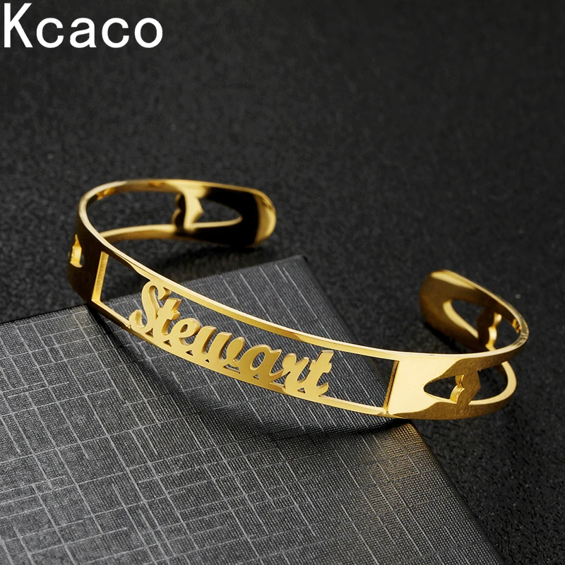 Top Trends: Kcaco Customized 6mm Width Gold Plated Name Heart Bracelet 190mm Length Adjustable Stainless Steel Letters Bangle Birthday Gift Shoppable Styles