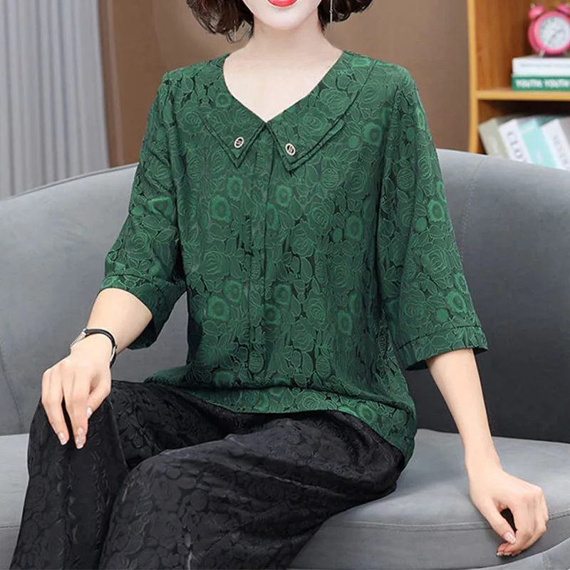 Top Trends: Vintage Women Spring Summer Half Sleeve Shirts Korean Fashion New Big Size Loose V-Neck Pullovers Female Clothes Casual Blouses Shoppable Styles