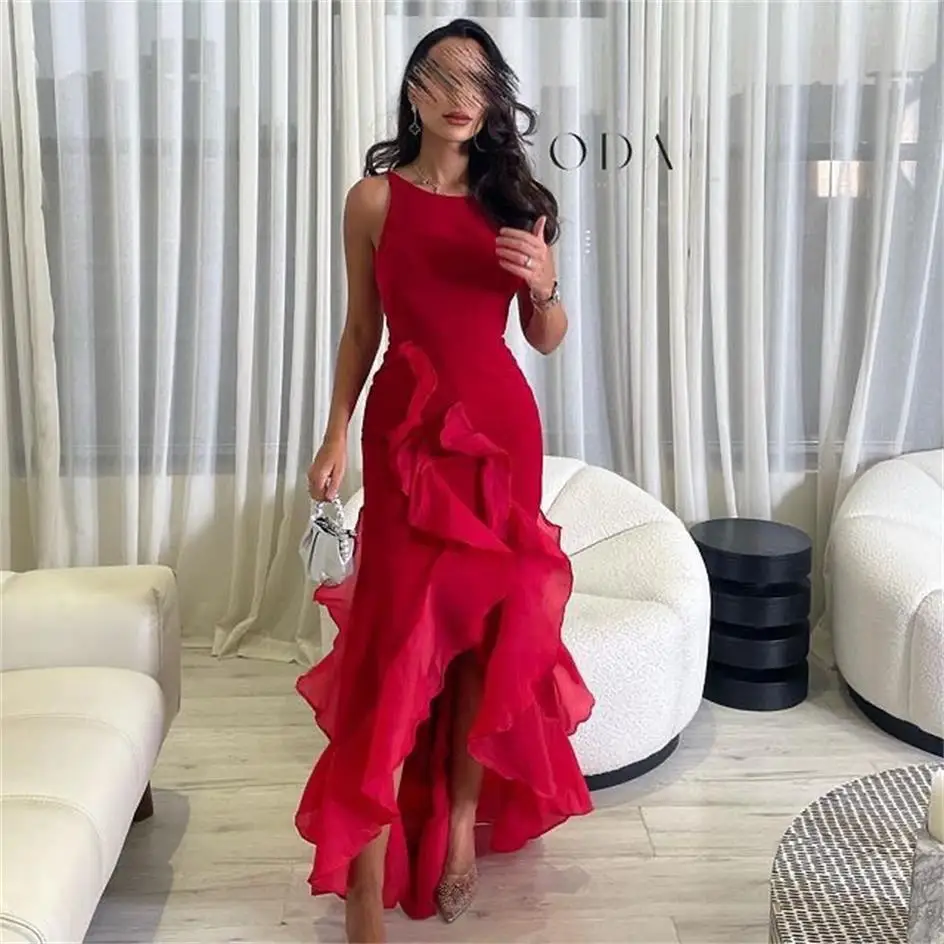 Top Trends: 2024 New Mermaid O-Neck Red Prom Dresses Sleeveless Floor Length Backless Evening Dresses Pleated Formal Party Dresses Shoppable Styles