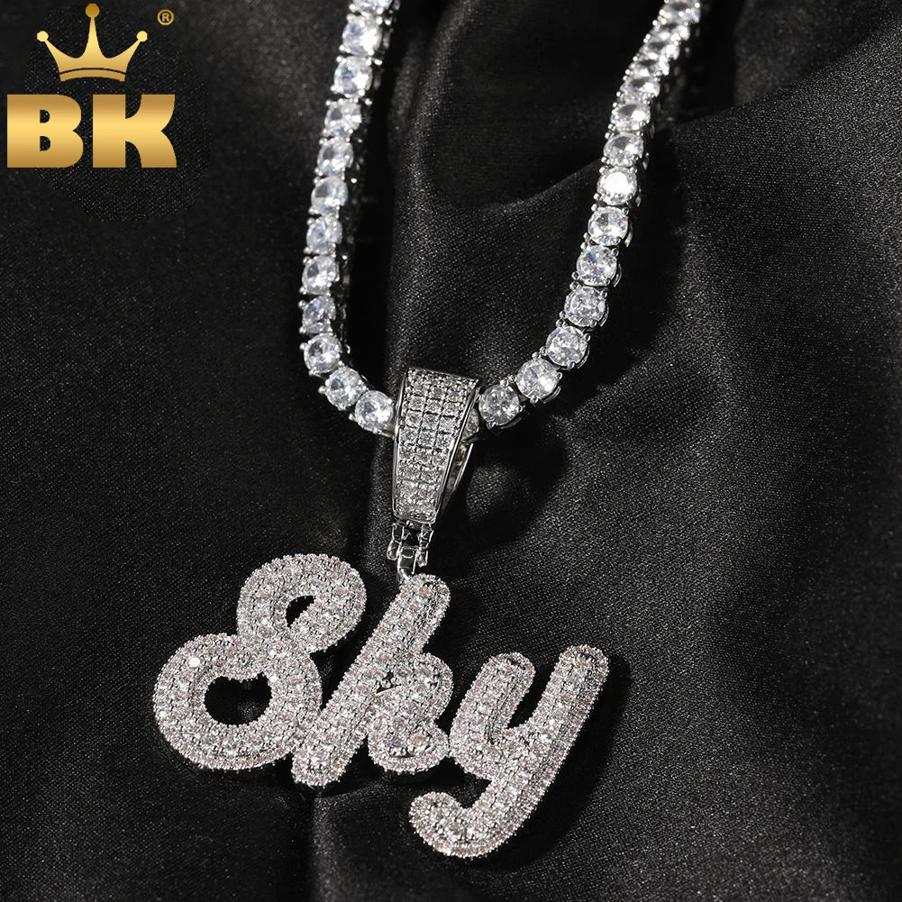 Top Trends: TBTK Custom Small Size Brush Script Letter Two Tone Pendant Micro Paved Baguettecz Chain Necklace Hiphop Jewelry Shoppable Styles