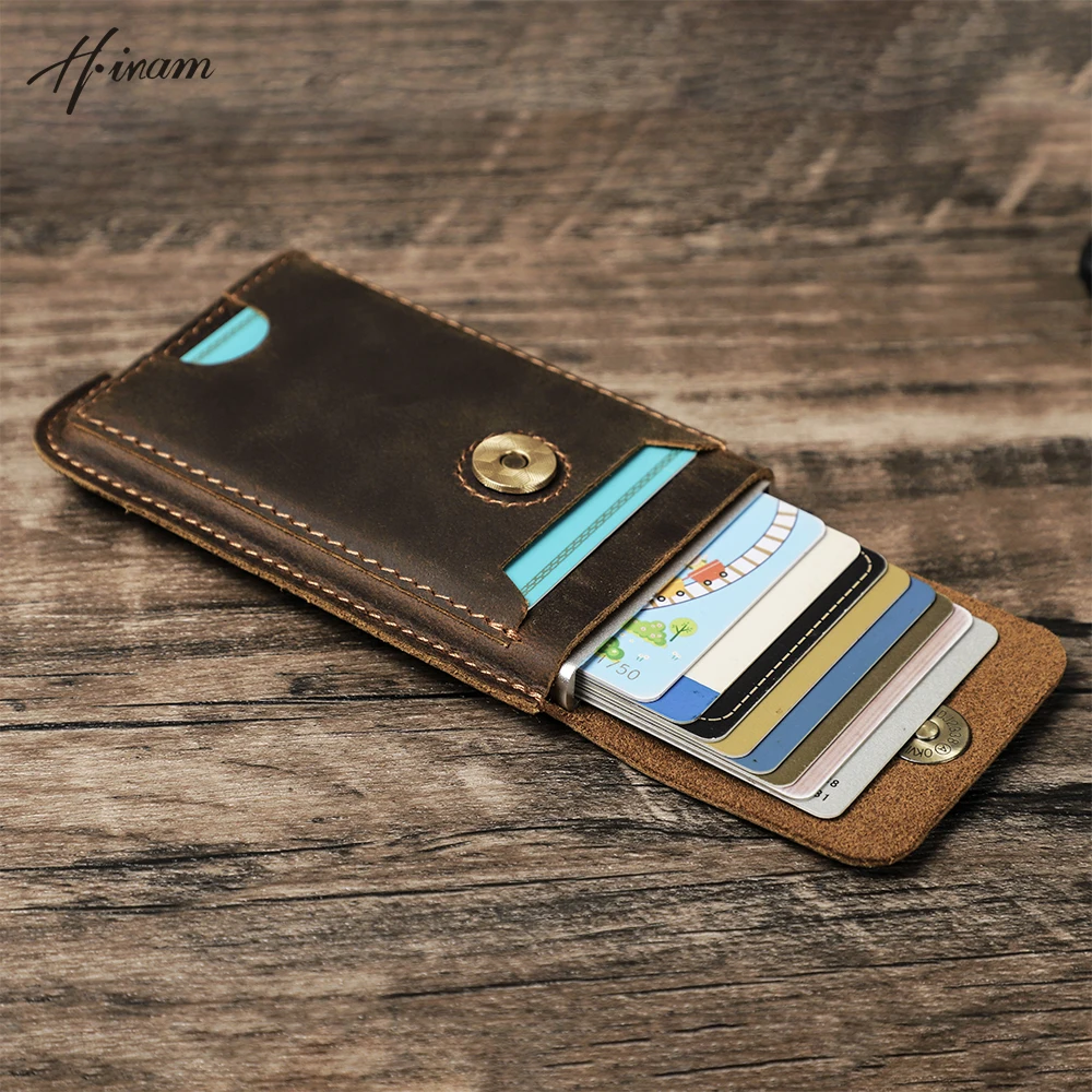 Top Trends: Hiram Vintage Genuine Leather RFID Blocking Card Holder Wallet For Men Luxury Card Wallet Case Aluminum Metal Slim Cardholder Shoppable Styles