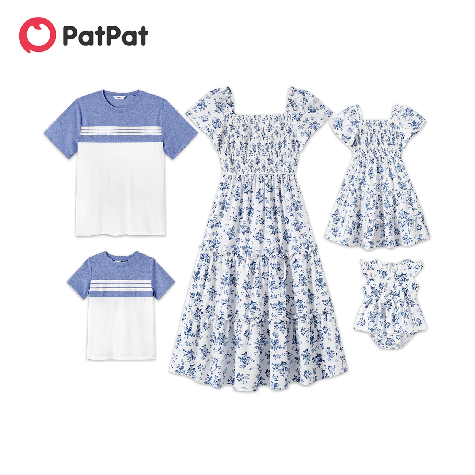 Top Trends: PatPat Family Matching Outfits Allover Floral Print Shirred Tiered Dresses And Short-sleeve Colorblock T-shirts Sets Shoppable Styles