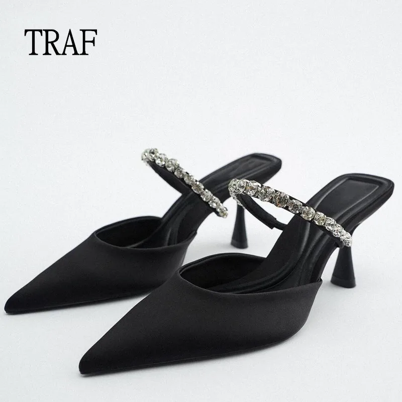 Top Trends: TRAF 2024 Black Slingback Heels Sandals Woman Shoes Spring Summer Heel Shoes Pointe High Heels Women Pumps Elegant Ladies Heeled Shoppable Styles