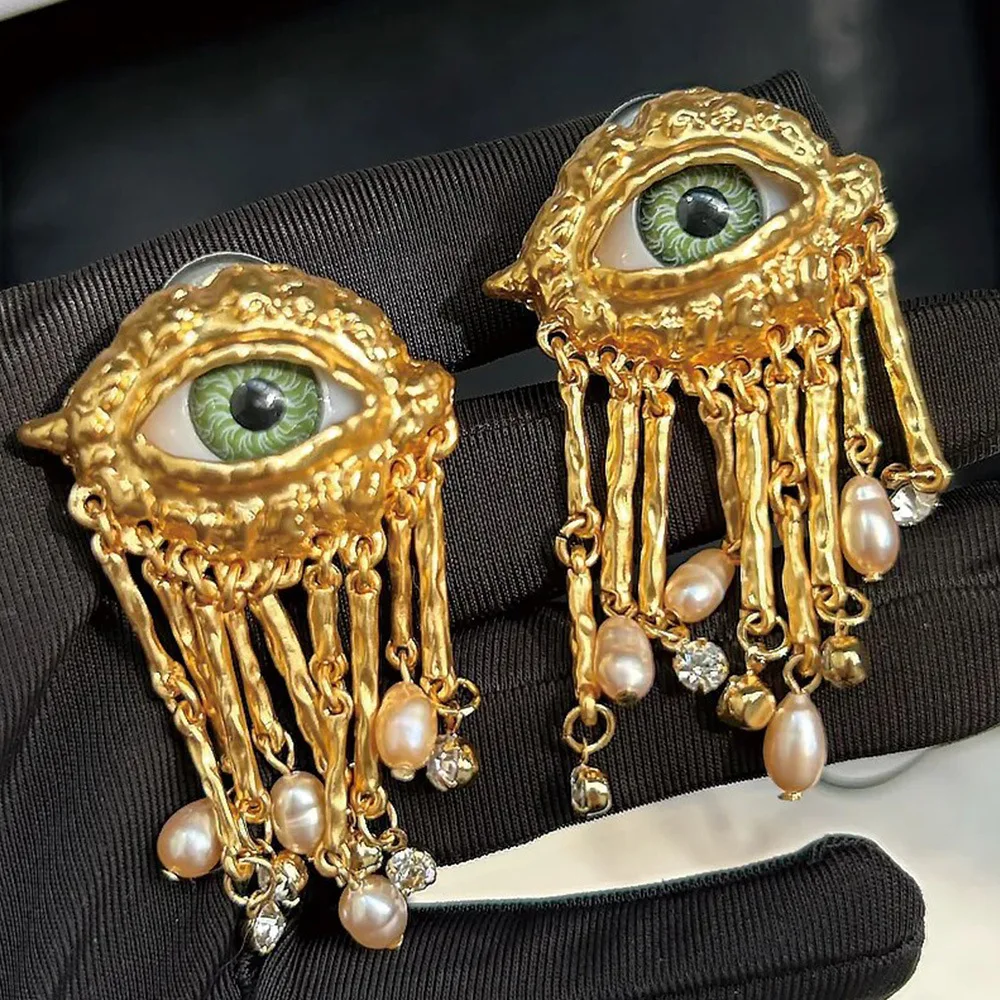 Top Trends: New Arrivals Women Vintage Eyes Of Demon Earring Ring Personalized Tassels Pearl Evil Eye Ear Clip Earrings Trendy Jewelry Shoppable Styles