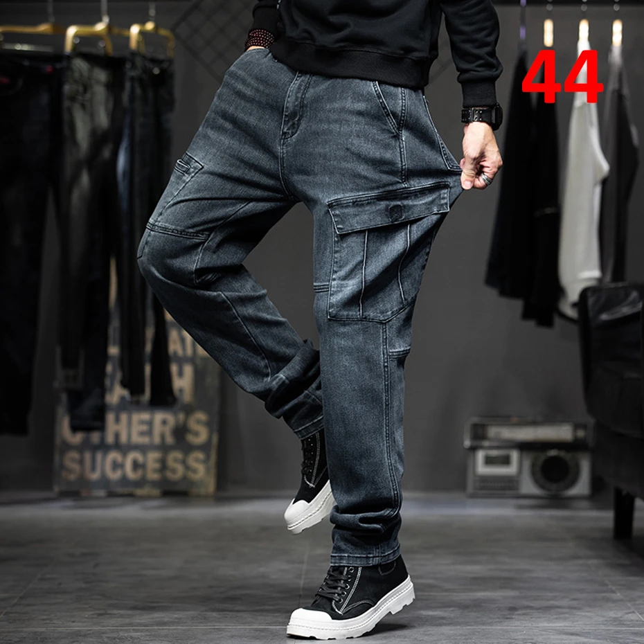 Top Trends: Baggy Jeans Men Plus Size 40 44 Denim Pants Fashion Pockets Cargo Jeans Pants Streetwear Loose Trousers Male Big Size Bottoms Shoppable Styles