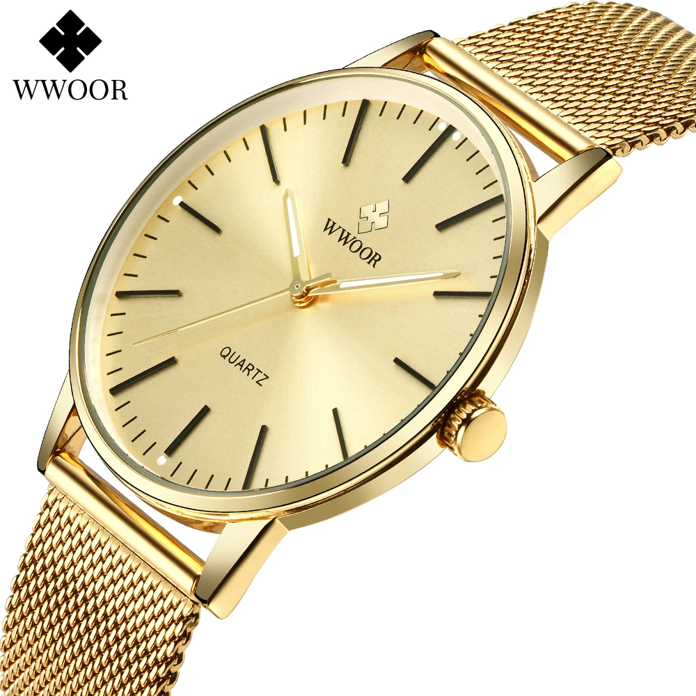 Top Trends: WWOOR Men Gold Watches 2023 Luxury Brand Men Fashion Quartz Golden Clock Male Simple Sports Waterproof Wrist Watch Zegarek Meski Shoppable Styles