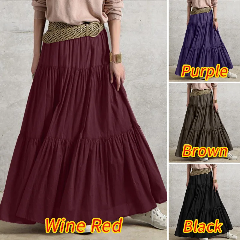 Top Trends: Women Long Skirts Casual Ruffles Female Vintage Maxi Skirt Cotton Linen Vestidos A-line Skirts Jupe Femme Streetwear Mujer Falda Shoppable Styles