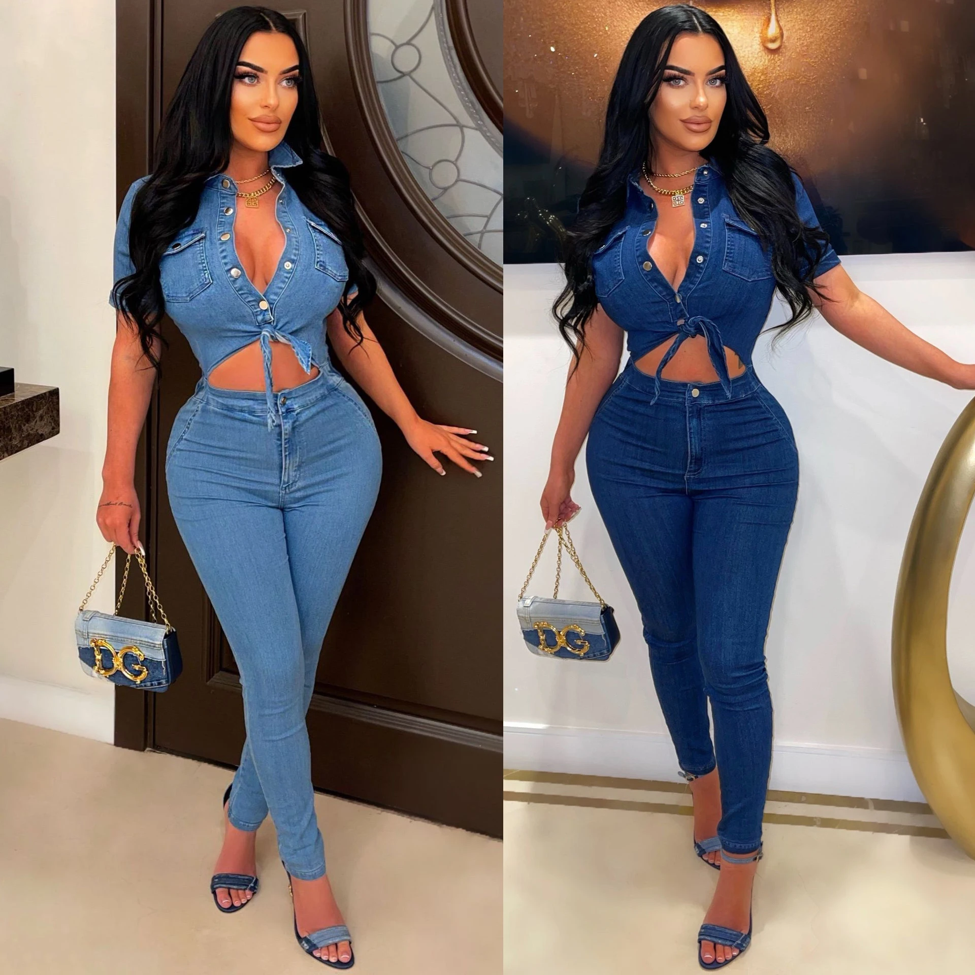 Top Trends: Denim Jean Jumpsuit Sexy 2023 Women Summer Clothes Y2K Streetwear One Piece Jean Pencil Bodycon Pocket Pant Jumpsuit Bodysuit Shoppable Styles