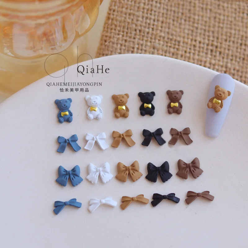 Top Trends: 10PCS Mixed Color Bear Bowtie Design Nail Art Charms 3D Irregular Rhinestones Parts Alloy Metal Nail Decorations Press On Nails Shoppable Styles