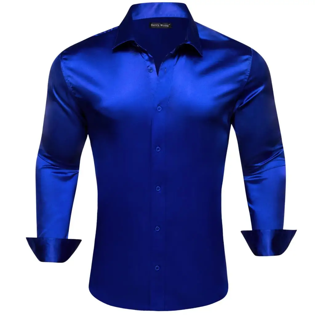 Top Trends: Designer Mens Shirts Silk Mercerized Solid Satin Royal Blue Long Sleeve Casual Business Slim Fit Male Blouses Tops Barry Wang Shoppable Styles