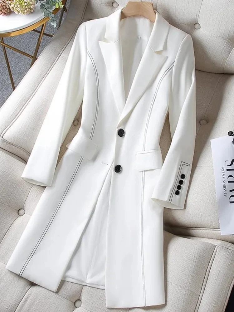 Top Trends: Women's Blazer 2023 New Spring Autumn Mid-length Suit Jacket Fashion Chic Thin Thickened Coat Oversized Office Ladies Clothes Shoppable Styles