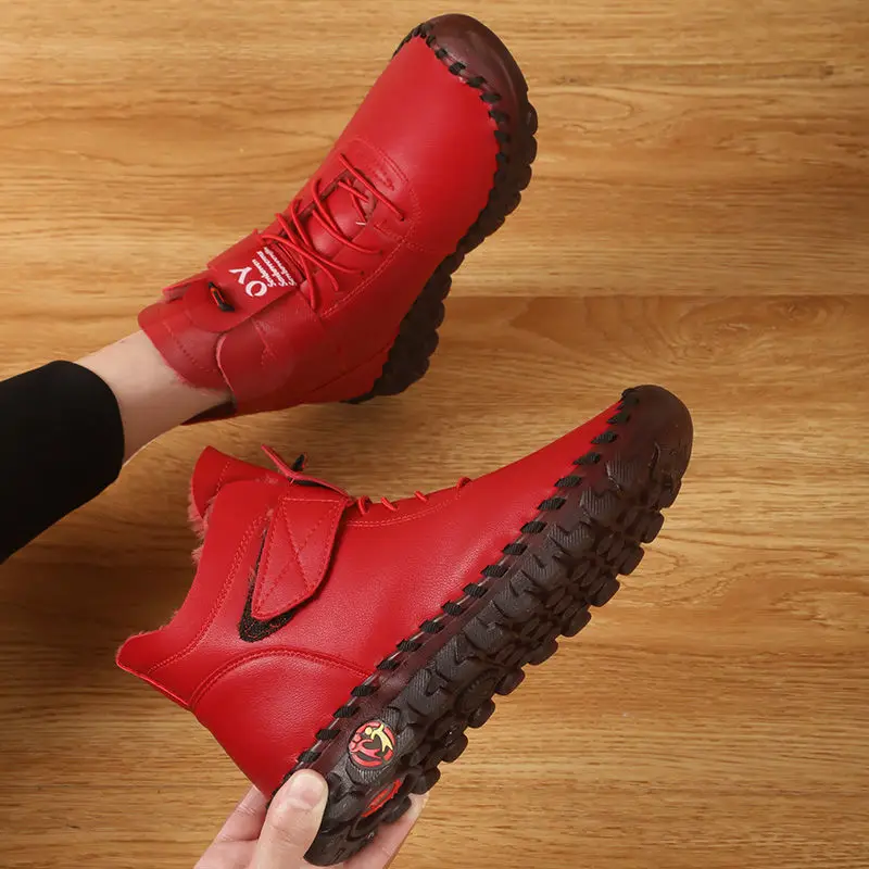 Top Trends: Plus Size 36-42 Womans Winter Boots Female Oxford Handmade Sewing Sneakers Women Punk Red Ankle Boots With Fur Botas De Mujer Shoppable Styles