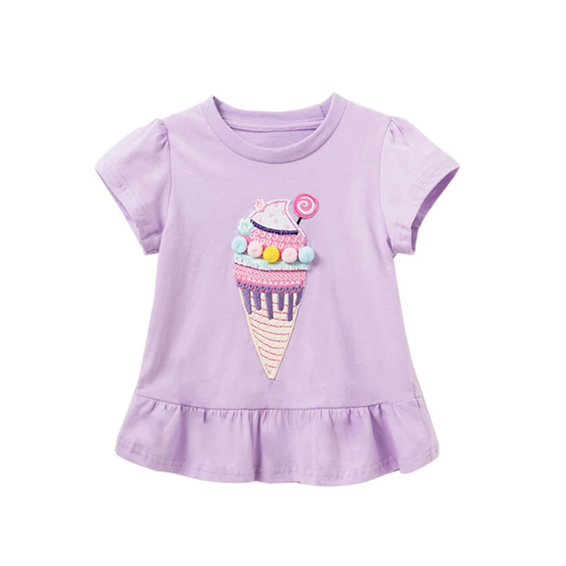 Top Trends: Jumping Meters New Arrival Ice Cream Embroidery Hot Selling Cotton Summer Girls Tshirts Baby Clothes Children's Tees Tops Shoppable Styles