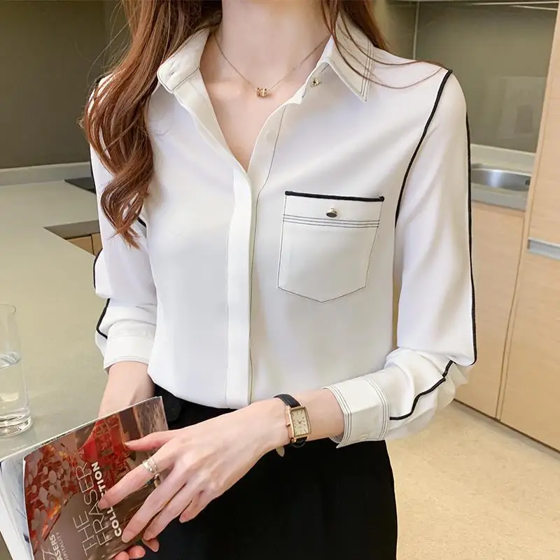 Top Trends: Fashion Lapel Spliced Button Pockets All-match Shirt Women&#039;s Clothing 2023 Spring Summer New Casual Tops Office Lady Blouse Shoppable Styles