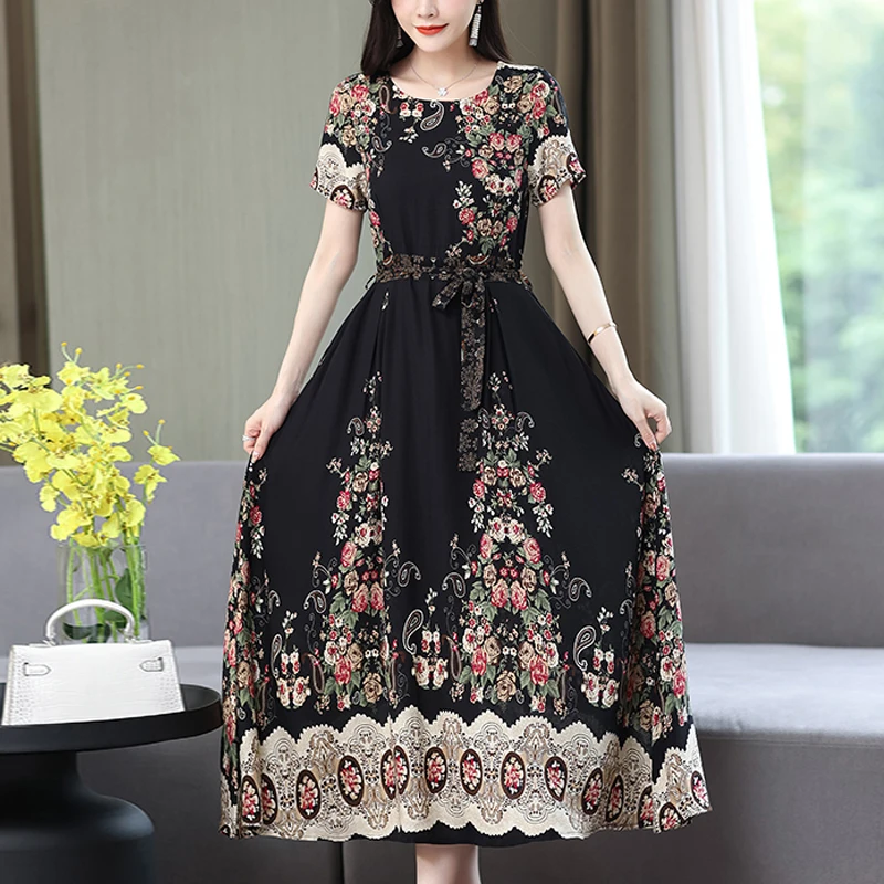 Top Trends: New Fashion 2023 Print Summer Dresses For Women Short Sleeve O-Neck Elegant Summer Dress Woman Clothing Shoppable Styles - Image 2