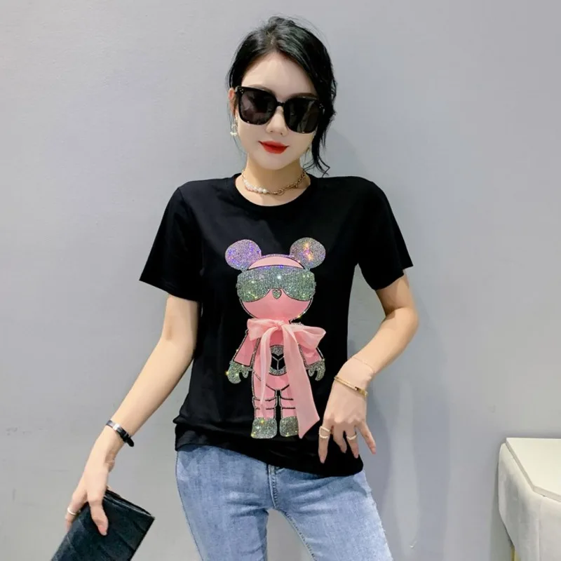 Top Trends: #5214 Black Green White Cute Cartoon Diamonds Short Sleeve T Shirt Women Slim Cotton Summer T-shirt Femme Printed Korean Fashion Shoppable Styles - Image 2