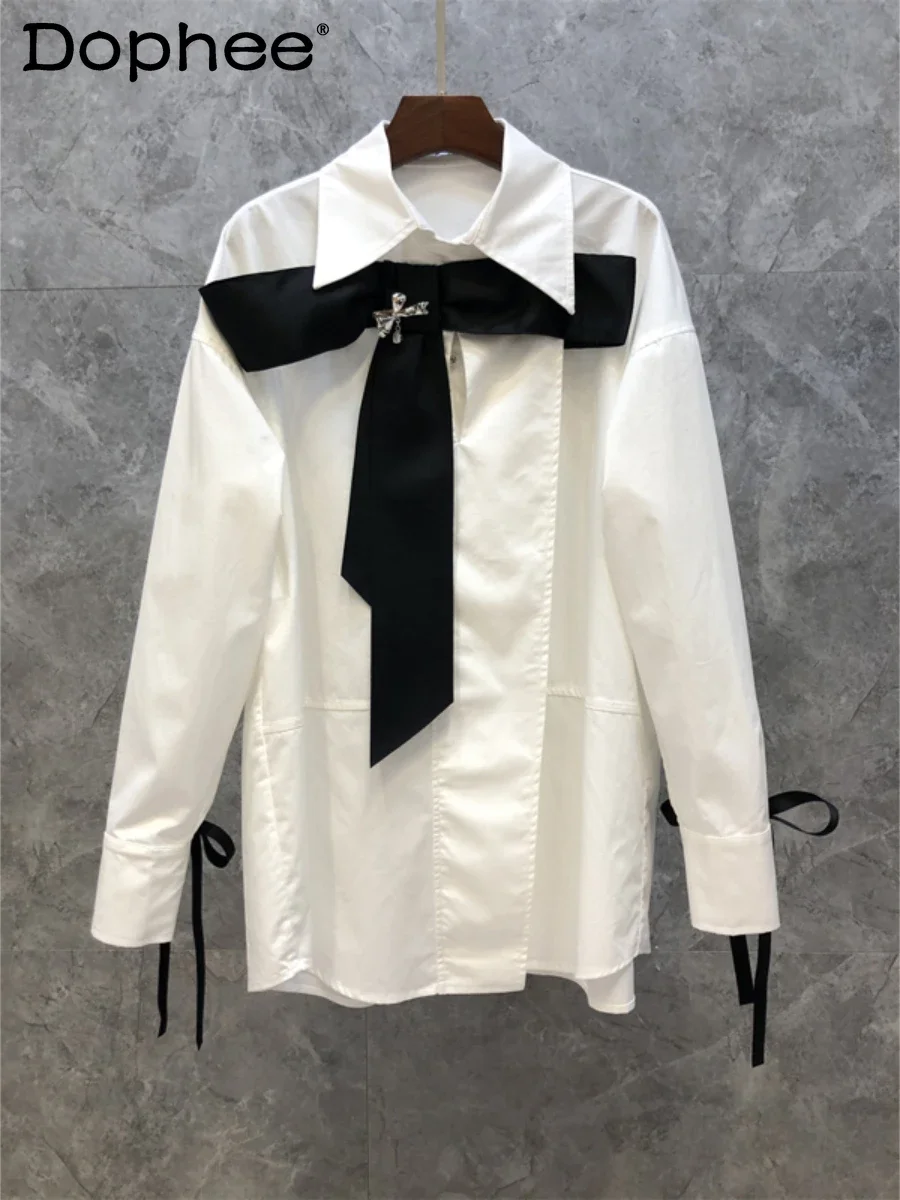 Top Trends: French Style Tied Bow White Shirt Women 2022 Spring Summer New Clothes Loose Temperament Versatile Office Long Sleeve Blouse Top Shoppable Styles