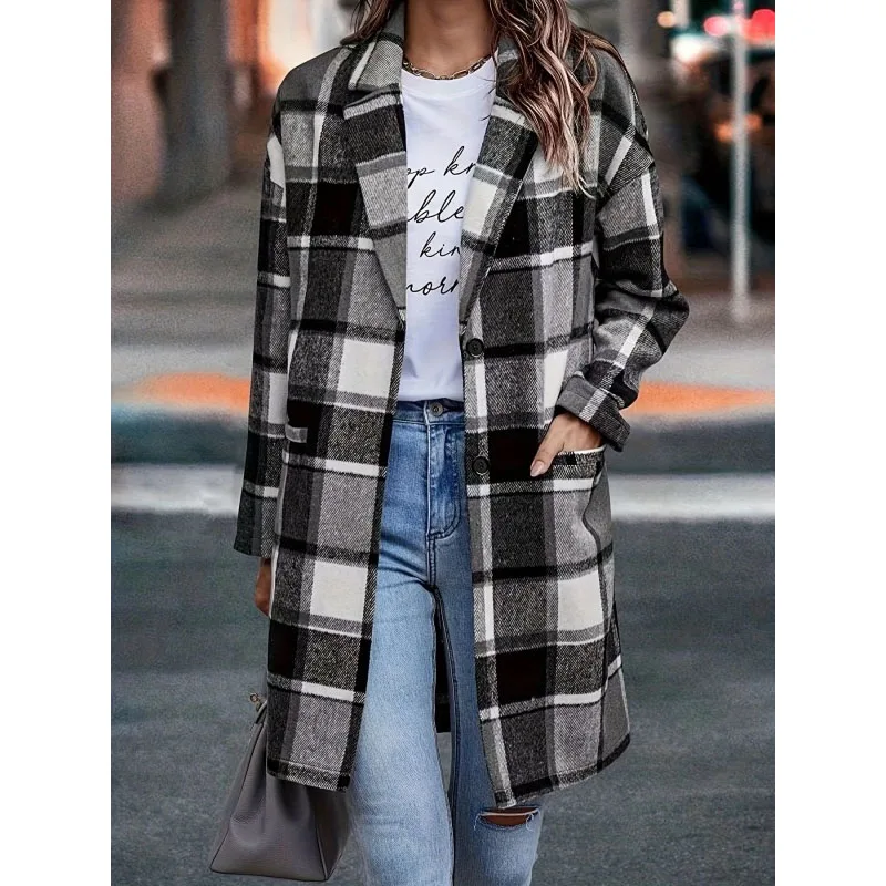 Top Trends: 2023 New Autumn And Winter Fashion Woolen Coat Plush Plaid Mid Length Coat Temperament Commuter Women&#039;s English Style Coat Shoppable Styles