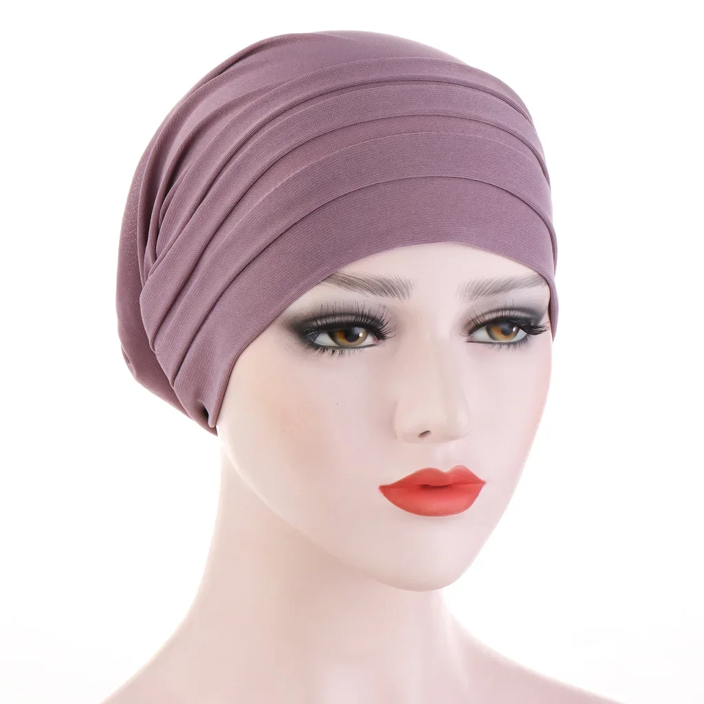 Top Trends: New Winter Candy Color Turban Cap Chemotherapy Headband Forehead Pile Hat Muslim Headscarf Women Hair Accessories Shoppable Styles