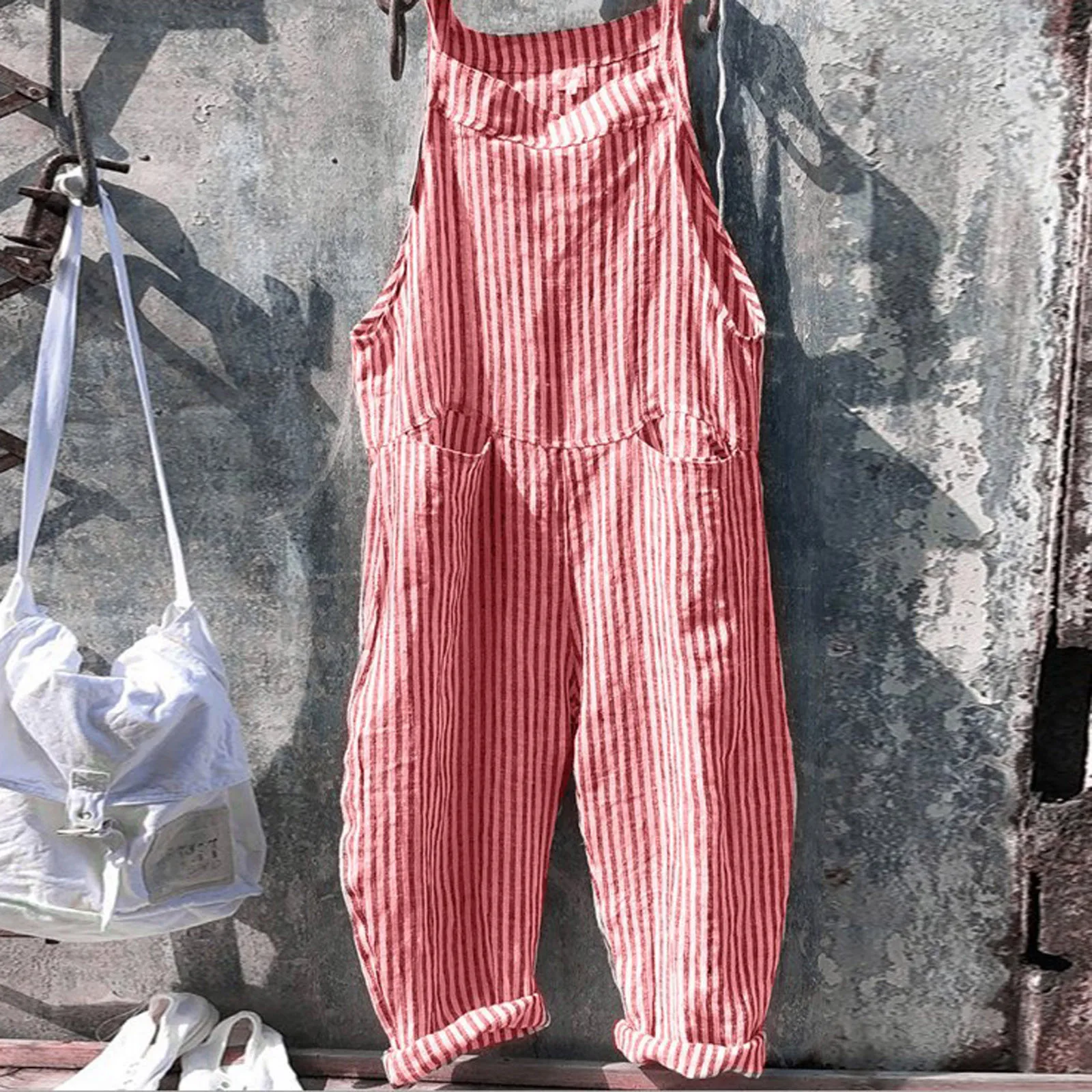 Top Trends: 2024 New Bohemian Spring Rompers Stripe Casual Women's Jumpsuit Fashionable Cotton Pockets Overalls Casual High Quality Overalls Shoppable Styles - Image 3