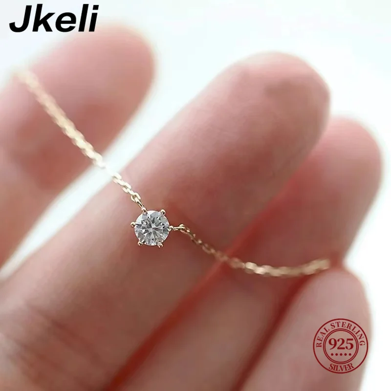 Top Trends: Jkeli 925 Sterling Silver 18k Gold Plated Necklace Single Sparkling Zircon Clavicle Chain For Women Wedding Jewelry Collares Shoppable Styles