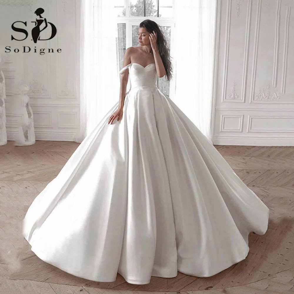 Top Trends: SoDigne A Line Modern Woman Wedding Gowns Off The Shoulder Bride Dress Princess Lace Up Satin Wedding Dress Vestidos De Noivas Shoppable Styles