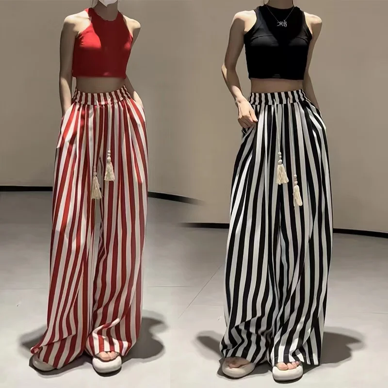 Top Trends: Spicy Girls' Premium Striped Wide Leg Pants Women's 2023 Summer Thin Loose Slim Straight Leg Casual Pants Shoppable Styles