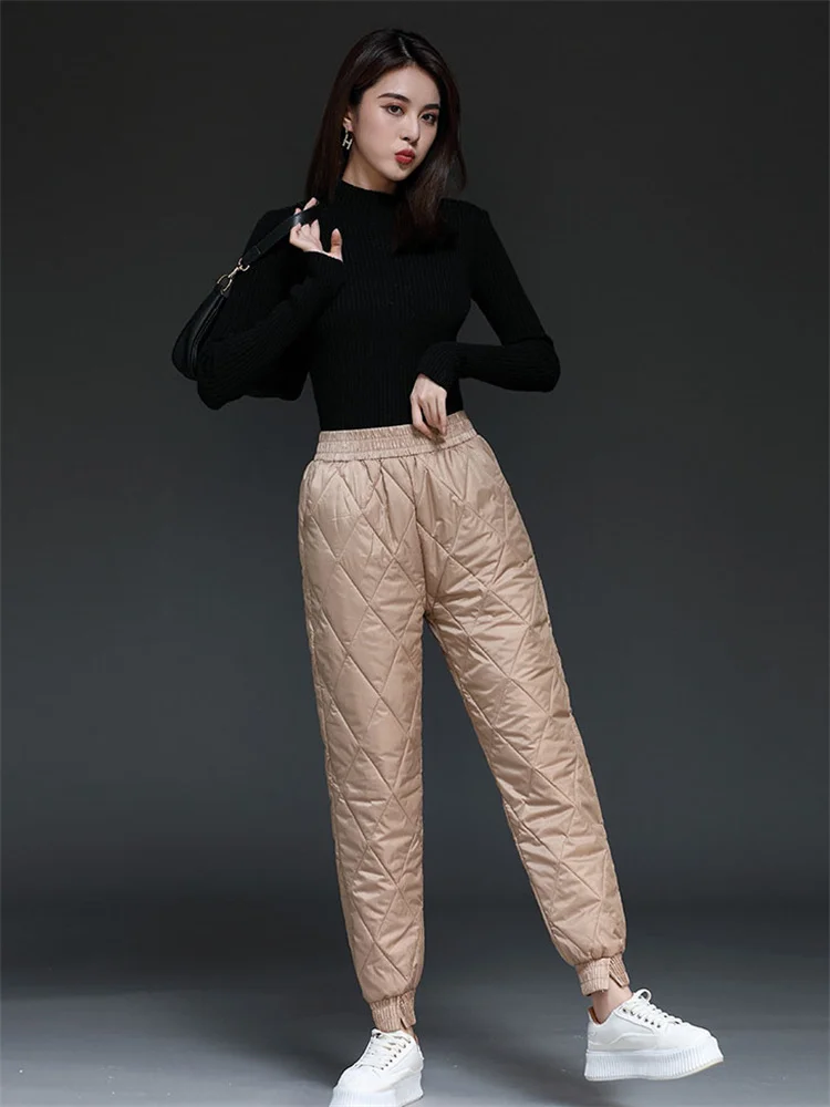 Top Trends: Down Cotton Pants Women 2023 Autumn Winter New Fashion High Waist Loose Slim Pencil Warmth Pants Shoppable Styles