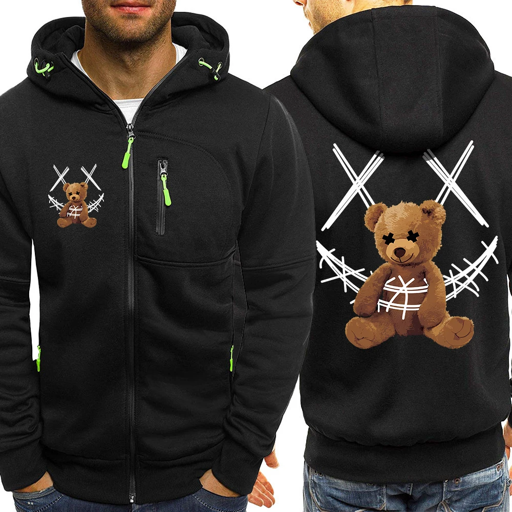 Top Trends: Humorous Teddy Bear Fashion Streetwear For Men Personality Hip Hop Clothing Autumn Warm Casual Hooded Oversized Zip Pocket Coats Shoppable Styles