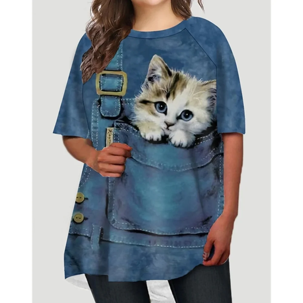 Top Trends: Fashion T-Shirts For Women Oversized Tops 3d Print Cat Graphic Loose Streetwear O-Neck Clothing Short Sleeves Ladies Shirts Tees Shoppable Styles