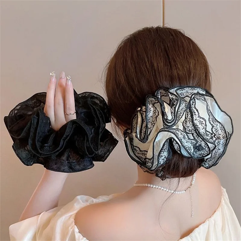 Top Trends: Big Vintage Lace Scrunchies Women Girls Elastic Hair Rubber Bands Accessories Tie Hair Ring Rope Headdress Headwear Ornament New Shoppable Styles