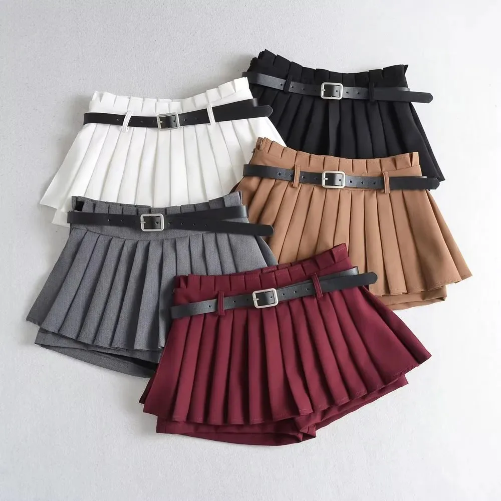 Top Trends: TARUXY Low Waist Slim Mini Pleated Skirt For Women 2023 Summer Casual Black Belt Skirts Babes Fashionable Solid Une Jupe Ligne Shoppable Styles