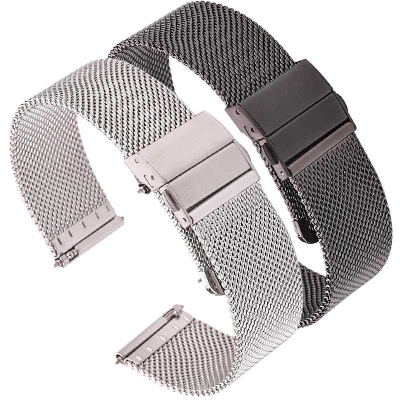 Top Trends: Mesh Milanese Loop Watch Band Bracelet Stainless Steel Silver Black Wrist Watch Strap Deployment Clasp 16mm 18mm 20mm 22mm 24mm Shoppable Styles