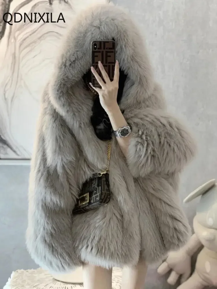 Top Trends: Winter Jackets For Women 2023 Imitation Fox Fur Coat Women Korean Version New Outerwears Faux Fur Coat Hooded Fur Jacket Shoppable Styles