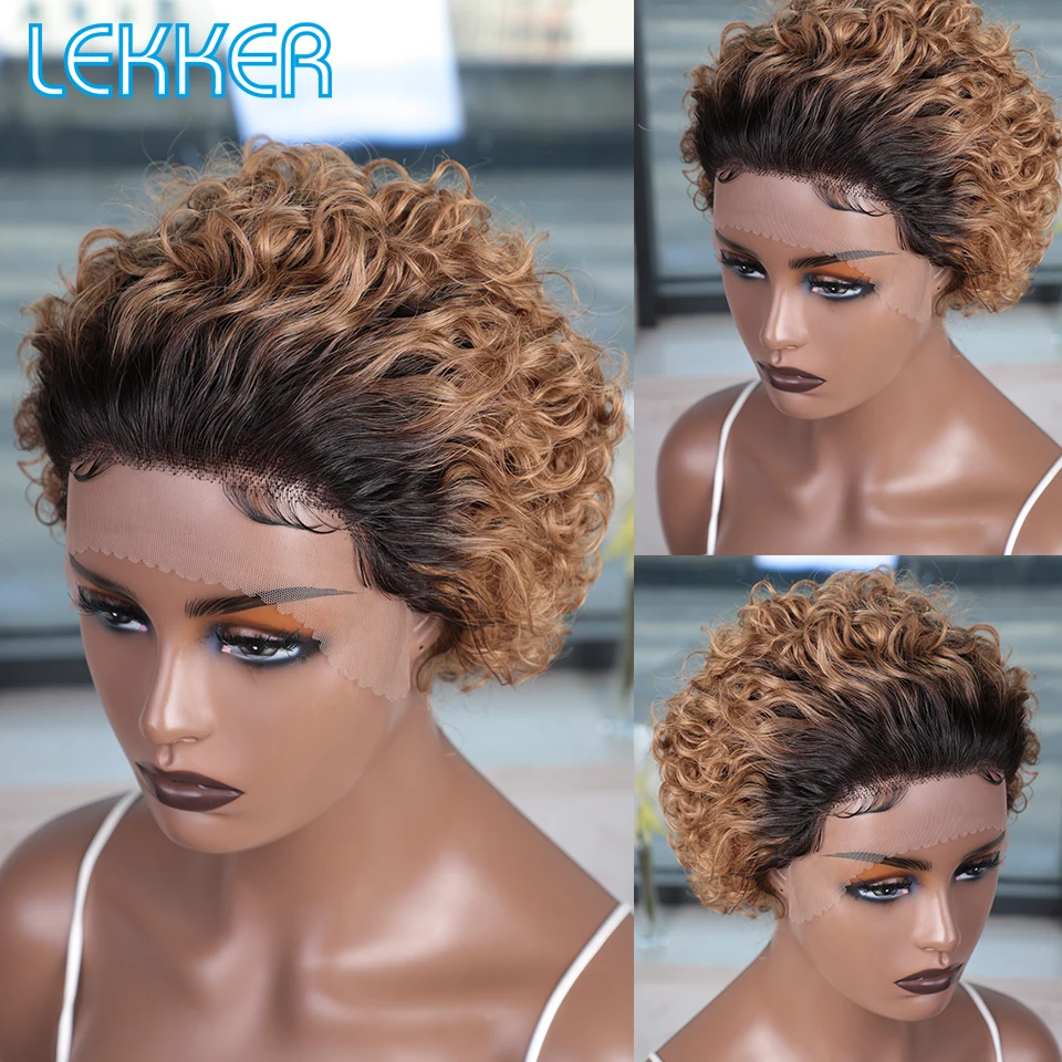 Top Trends: Lekker Ombre Blonde Lace Front Short Curly Bob Human Hair Wigs For Women Brazilian Remy Hair Pre Plucked Transparent Lace Wigs Shoppable Styles - Image 3