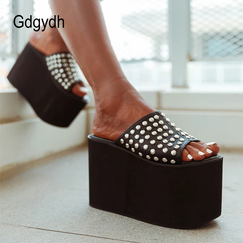 Top Trends: Gdgydh Studded Women&#039;s Platform Sandals High Heels Wedge Open Toe Slip On Backless Mules Summer Slippers Shoes Big Size Shoppable Styles