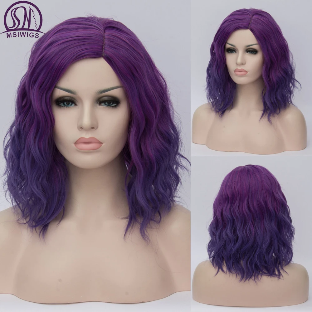 Top Trends: MSIWIGS Woman Purple 22 Colors Cosplay Wig Short Wavy Synthetic Heat Resistant Hair Pink Blonde Ombre Cos Wig Shoppable Styles