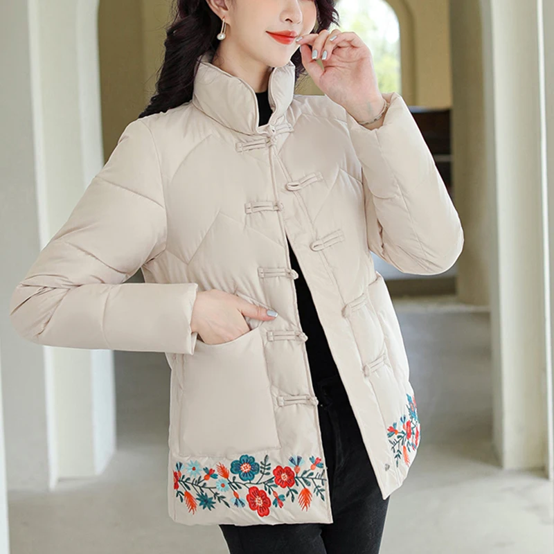 Top Trends: Winter New Cotton Clothing Embroidery Coat Retro Frog Cotton-Padded Jacket Chinese Style Large Size Wadded Overcoat Shoppable Styles