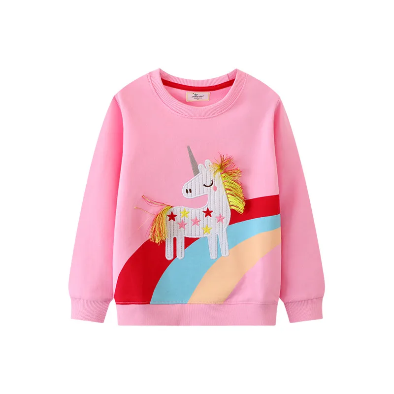 Top Trends: Jumping Meters New Arrival Unicorn Embroidery Autumn Winter Pink Grey Girls Sweatshirts Hot Selling Cotton Children's Costume Shoppable Styles