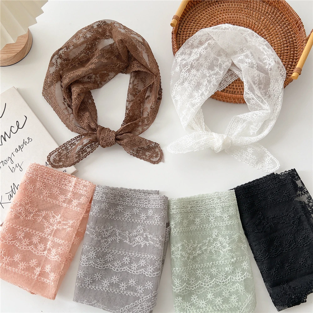 Top Trends: Transparent Lace Hollow Scarf Triangle Head Scarf Ladies Elegant Hair Bands Bandanas Women Girl Bows Neck Scarf Headband Shoppable Styles - Image 3