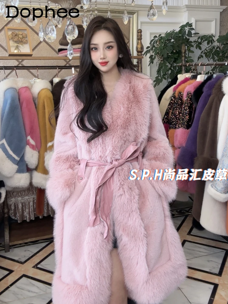 Top Trends: Women's Long Waist-Slimming Belt Elegant Fur Coat 2023 Winter New Thicken Warm Mink Fox Fur Long Sleeve Fur Coat Female Shoppable Styles