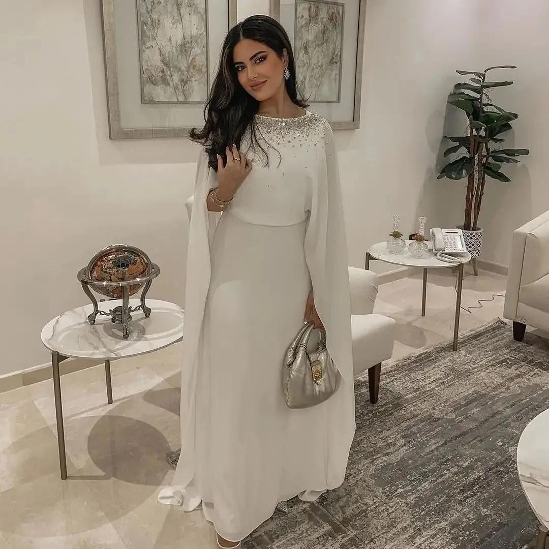 Top Trends: White Dress Woman Saudi Arabic Evening Dresses High Neck Sleeves Formal Dresses 2024 Prom Gowns Korea Women Party Dress Shoppable Styles