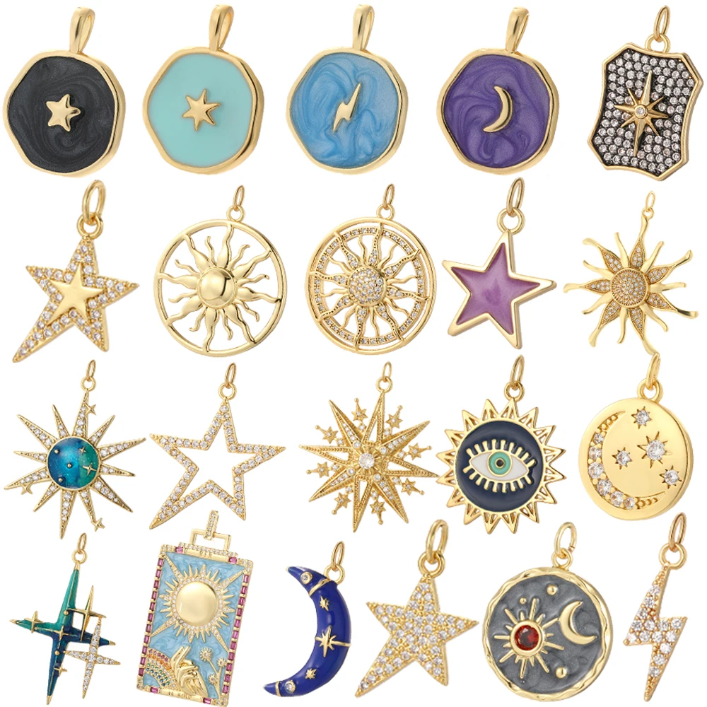 Top Trends: Bohemian Star Sun Moon Charms For Jewelry Making Cute Enamel Planet Gold Color Diy Earrings Necklace Bracelet Shoppable Styles