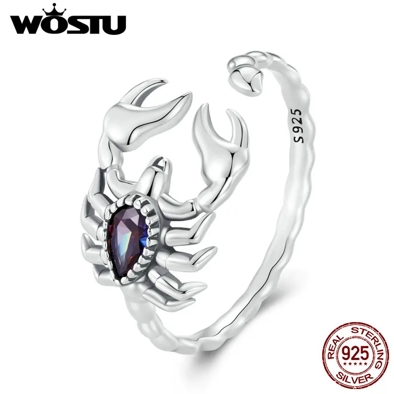 Top Trends: WOSTU 925 Sterling Silver Vintage Scorpion Open Ring Adjusable Rainbow Zircon For Women Birthday Party Gift Original Jewelry Shoppable Styles