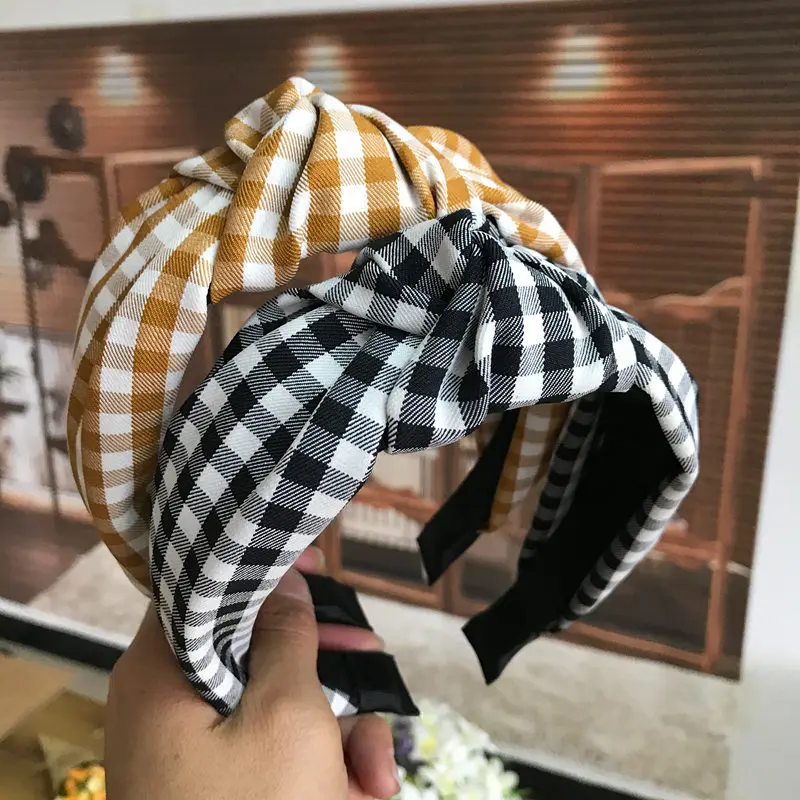 Top Trends: Retro Plaid Knotted Headband Hair Accessories Head Bands For Women Fashion Classic Lattice Hairband Knot Turban Girl Headwear Shoppable Styles