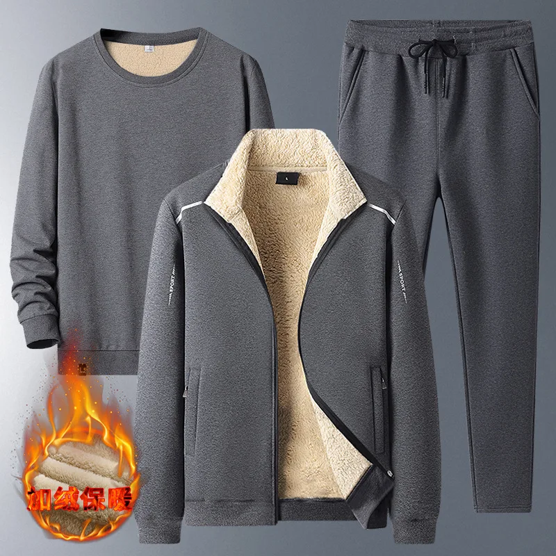 Top Trends: Sweater Sports Suit Thickened Men's Clothing Autumn And Winter Cashmere Warm Clothing Three Piece Sportswear Shoppable Styles