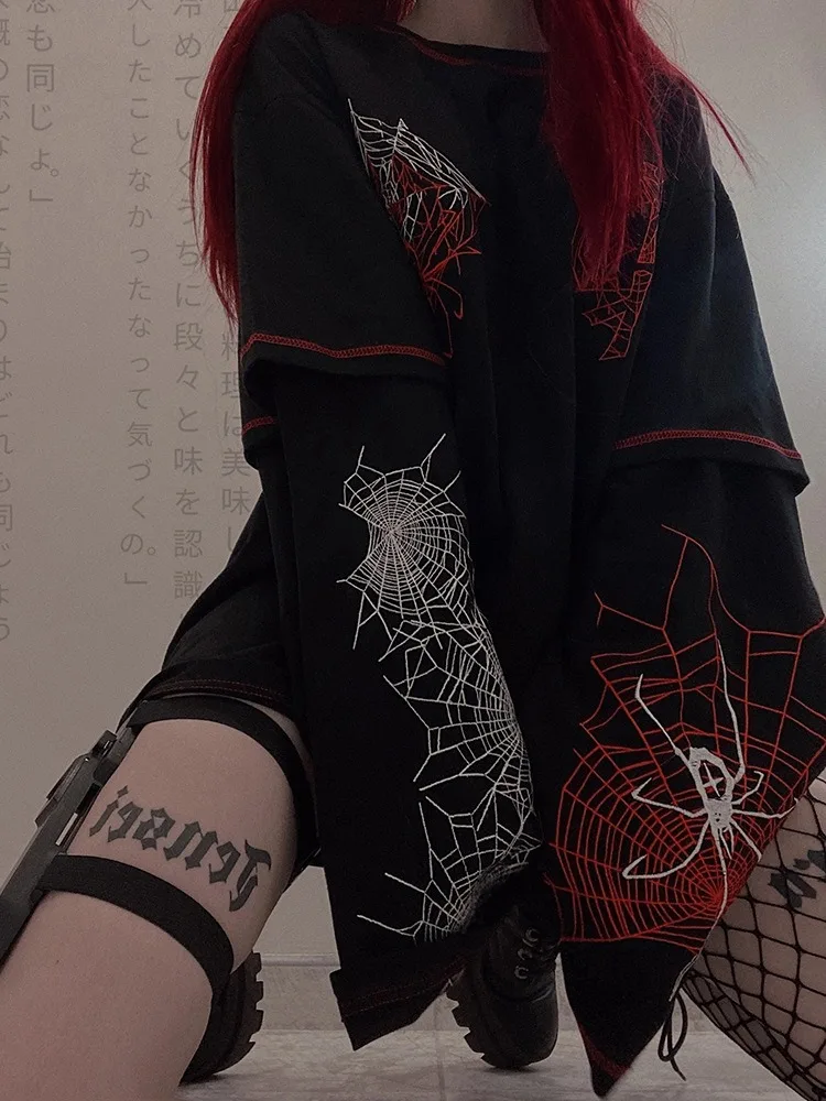 Top Trends: Deeptown Y2k Gothic Harajuku Spider T Shirt Women Goth Dark Streetwear Design Tees Black Long Sleeve Top 2023 Autumn Spring Shoppable Styles