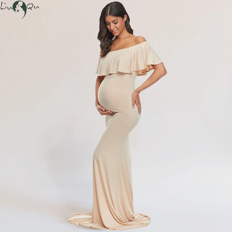 Top Trends: Liu&amp;Qu Women Maternity Photo Shoot Dresses Elegant Slim Robe Pregnancy Photography Dress Off Shoulder Long Dresses Party Clothes Shoppable Styles