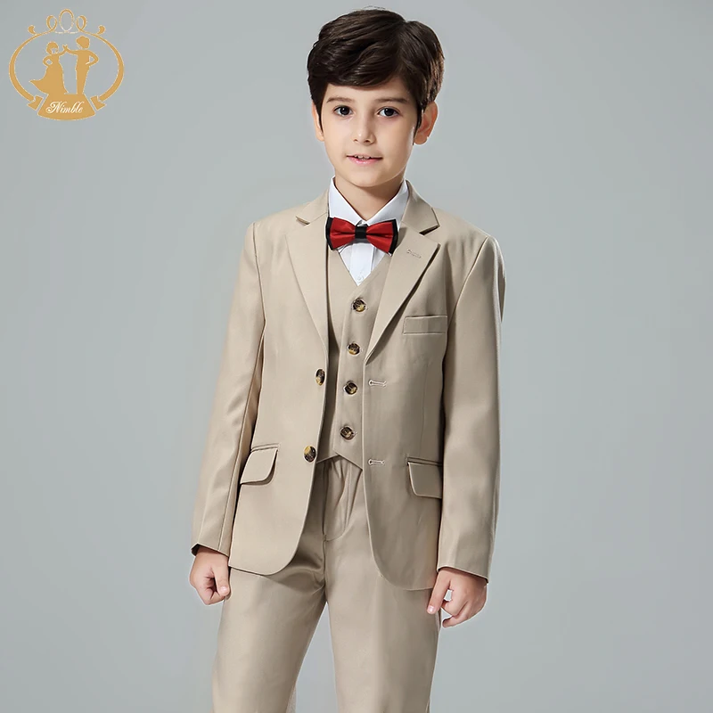 Top Trends: Nimble 2023 Spring Autumn Formal Suit For Boy Children Party Host Wedding Costume Coat Vest Pants 3Pcs Khaki Wholesale Clothing Shoppable Styles